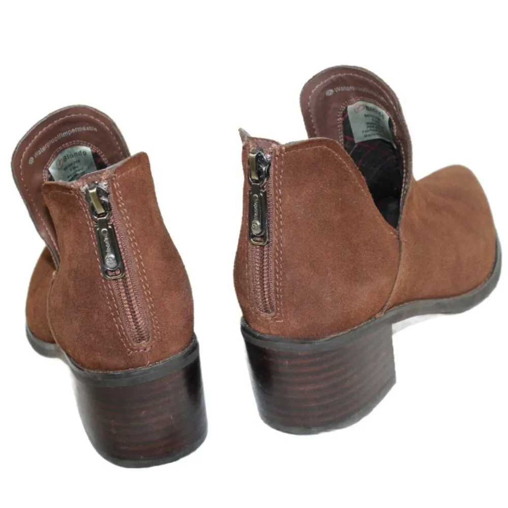 Blondo Eliza Brown Mocha Suede Waterproof Western Attitude Bootie Size 7.5